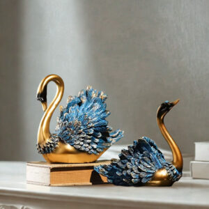 Ζευγάρι κύκνοι μπλε και χρυσό 2 τεμάχια