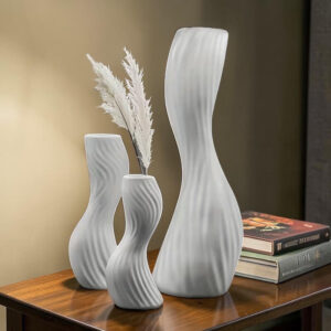 Σετ 3 καμπυλωτών βάζων - λευκό