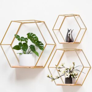 Διακοσμητικό μεταλλικό ράφι τοίχου σε χρυσό χρώμα 3 τεμ